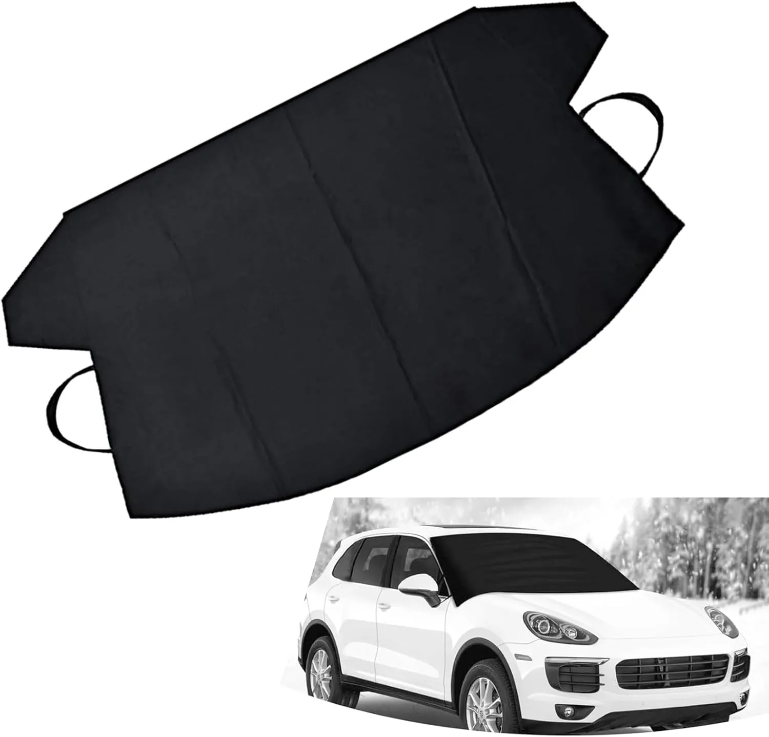 1 PC Car Windshield Snow Shield Cover, 75" x 42.25" 600D Thick Oxford Fabric Car Windshield Cover, Waterproof and Antifreeze Window Protector, Universal for Most Cars (Black)