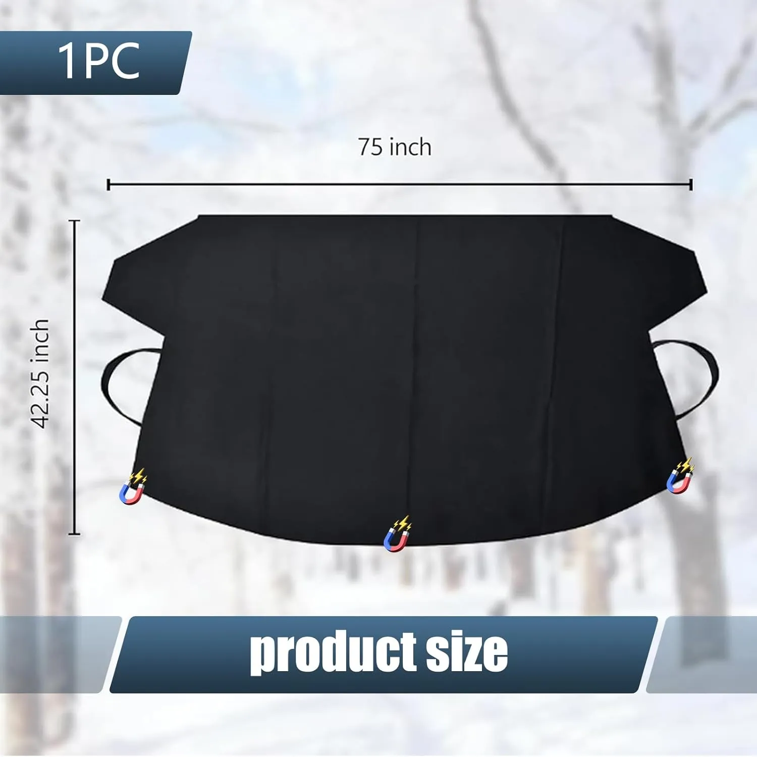1 PC Car Windshield Snow Shield Cover, 75" x 42.25" 600D Thick Oxford Fabric Car Windshield Cover, Waterproof and Antifreeze Window Protector, Universal for Most Cars (Black)