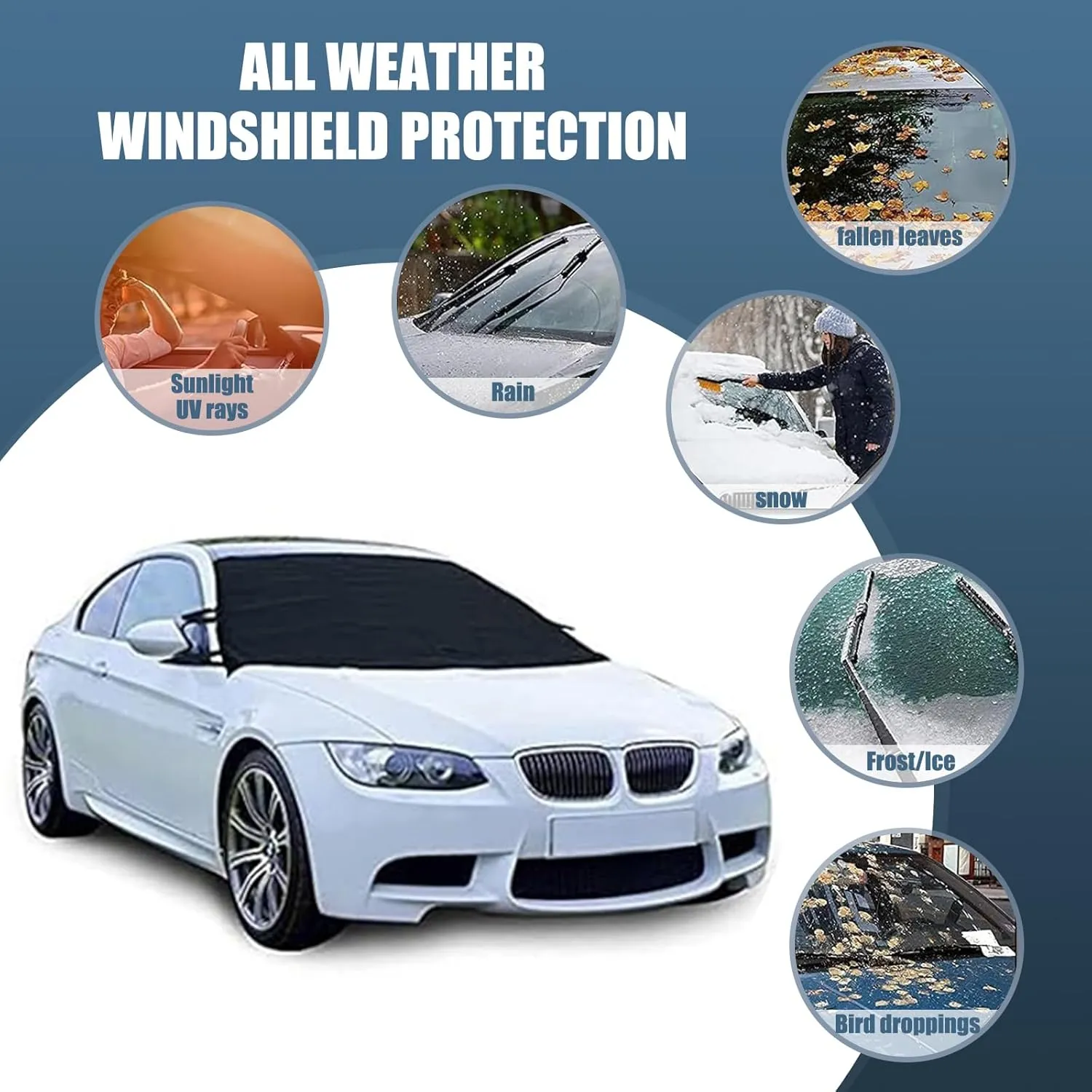 1 PC Car Windshield Snow Shield Cover, 75" x 42.25" 600D Thick Oxford Fabric Car Windshield Cover, Waterproof and Antifreeze Window Protector, Universal for Most Cars (Black)