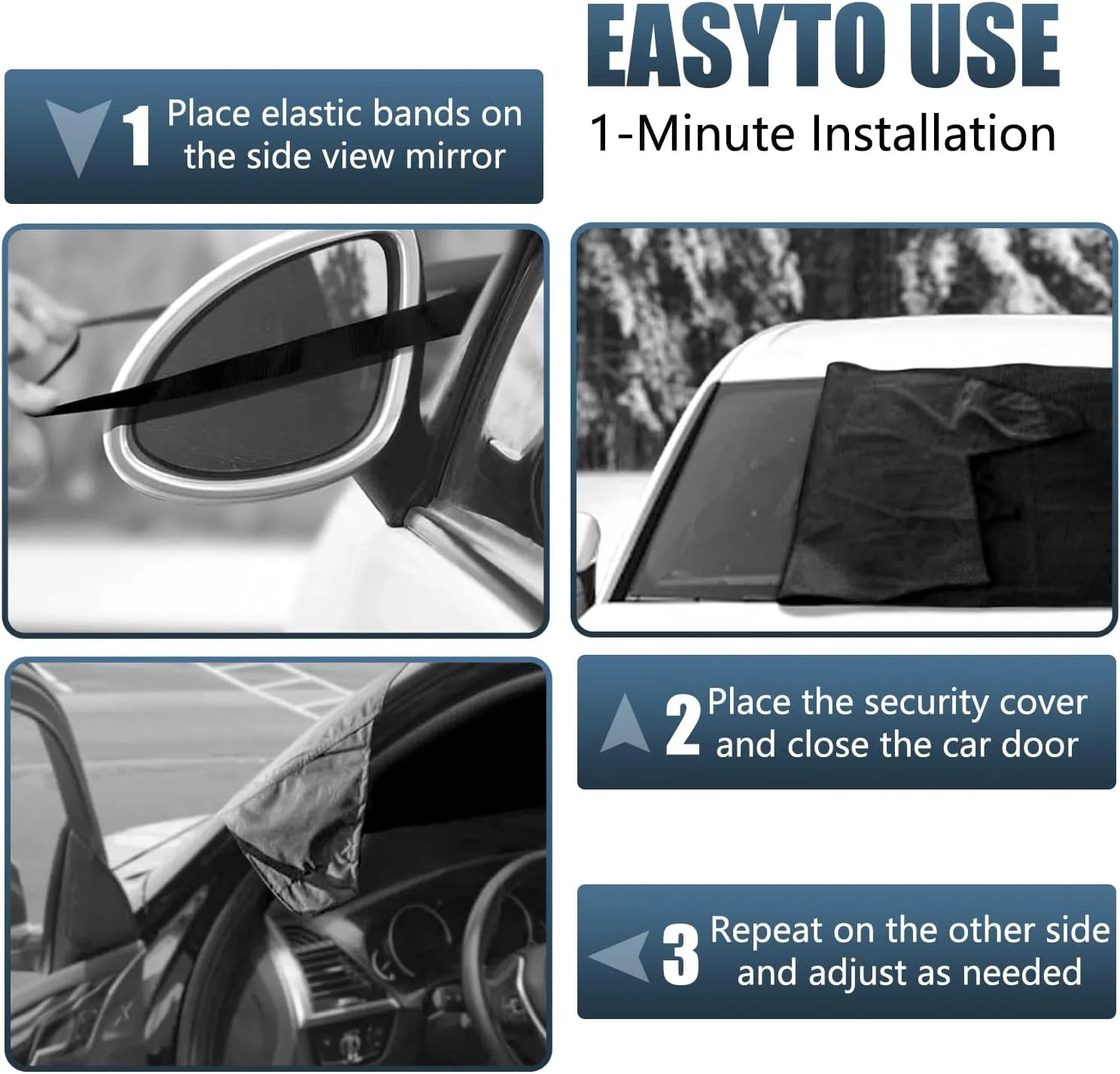 1 PC Car Windshield Snow Shield Cover, 75" x 42.25" 600D Thick Oxford Fabric Car Windshield Cover, Waterproof and Antifreeze Window Protector, Universal for Most Cars (Black)