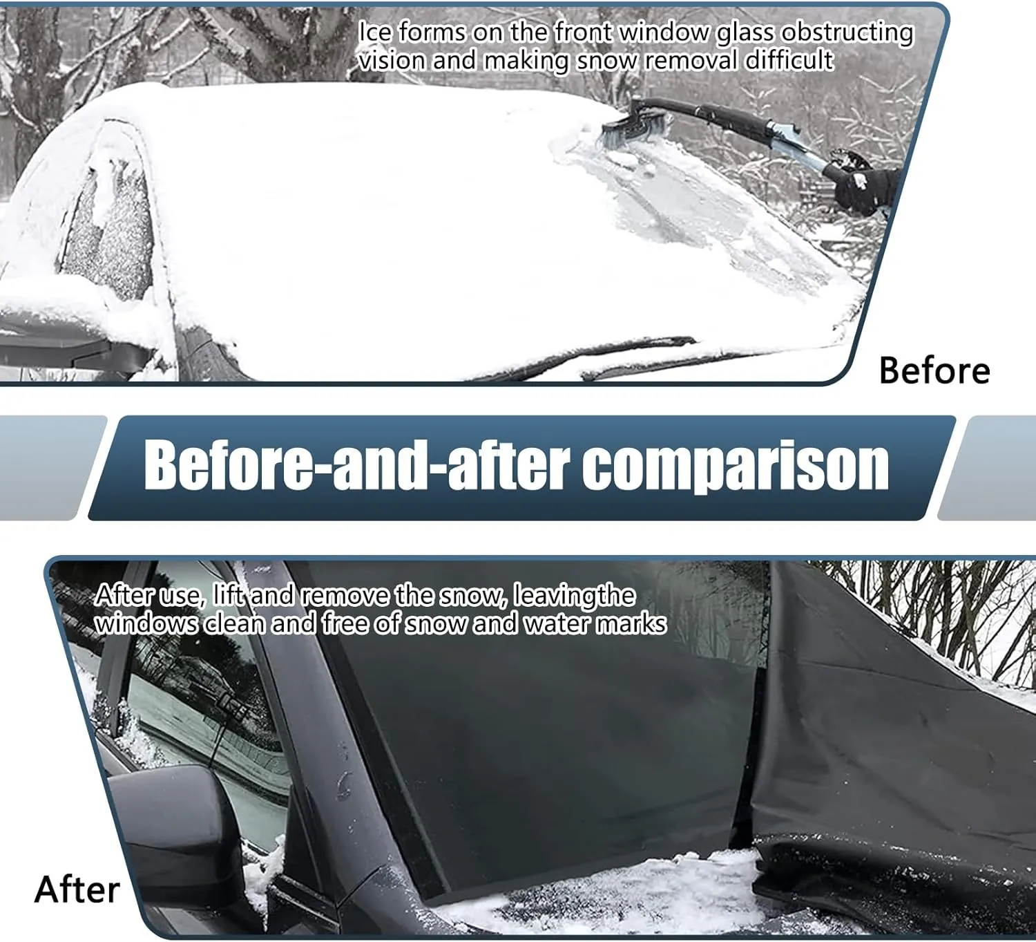 1 PC Car Windshield Snow Shield Cover, 75" x 42.25" 600D Thick Oxford Fabric Car Windshield Cover, Waterproof and Antifreeze Window Protector, Universal for Most Cars (Black)