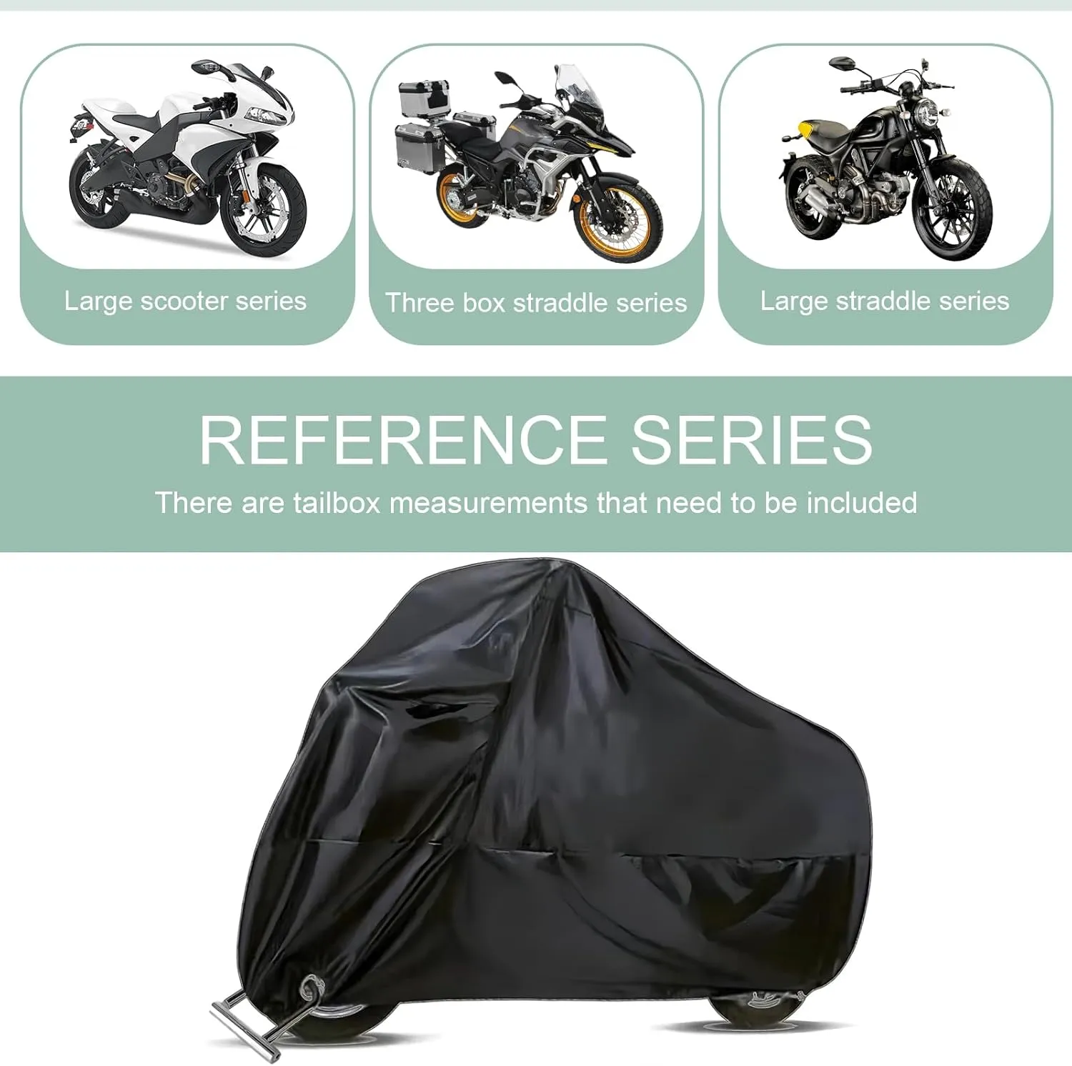 1 PC Motorcycle Cover, 210D Durable Waterproof Motorcycle Cover, Sun Outdoor Protection Car Cover with Lock-Holes & Storage Bag, Universal for Most Motorcycles (Black)