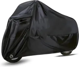 1 PC Motorcycle Cover, 210D Durable Waterproof Motorcycle Cover, Sun Outdoor Protection Car Cover with Lock-Holes & Storage Bag, Universal for Most Motorcycles (Black)