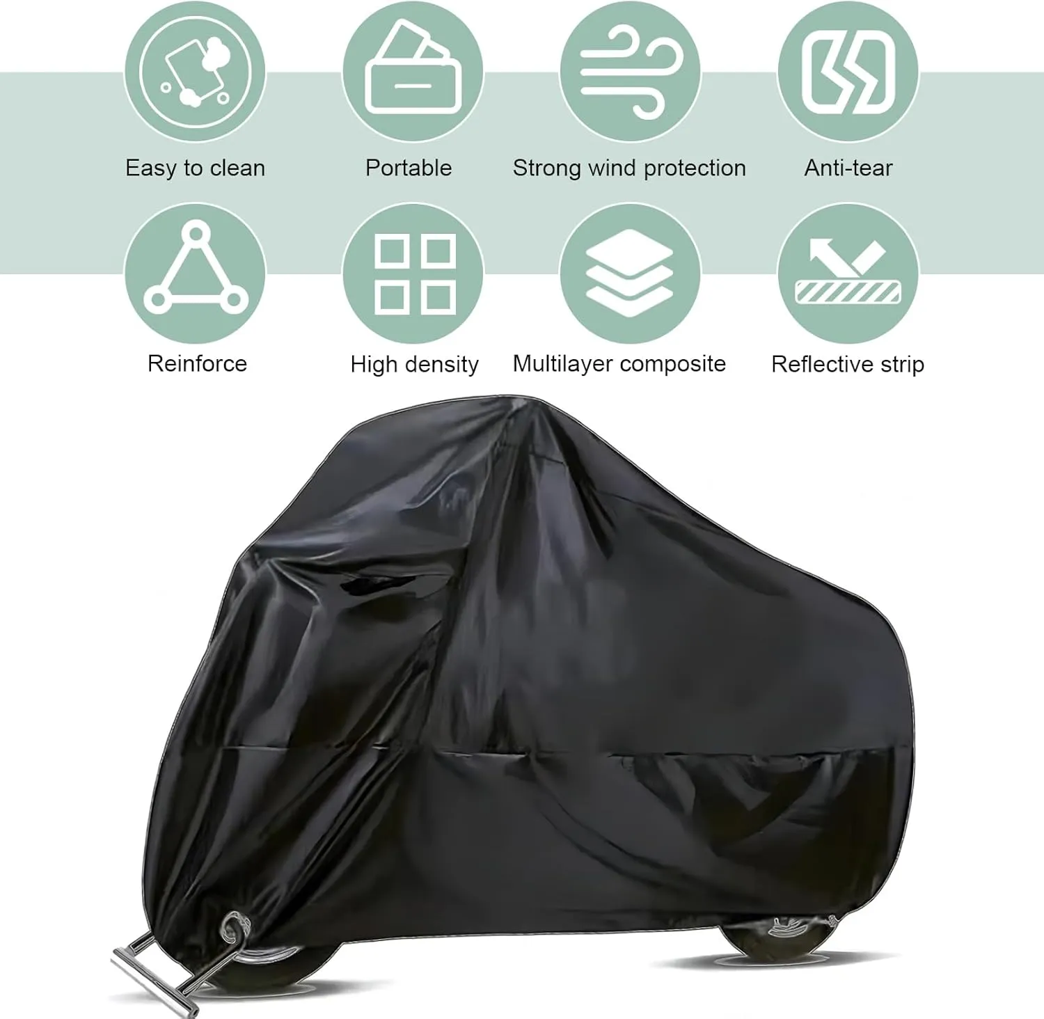 1 PC Motorcycle Cover, 210D Durable Waterproof Motorcycle Cover, Sun Outdoor Protection Car Cover with Lock-Holes & Storage Bag, Universal for Most Motorcycles (Black)