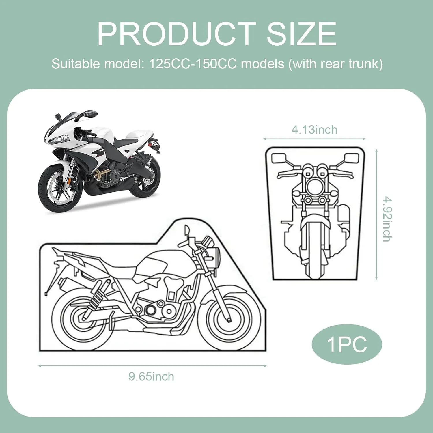 1 PC Motorcycle Cover, 210D Durable Waterproof Motorcycle Cover, Sun Outdoor Protection Car Cover with Lock-Holes & Storage Bag, Universal for Most Motorcycles (Black)