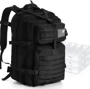 1 Pcs Fishing Tackle Backpack with 3 Pcs Tackle Boxes 45L Fishing Backpack Outdoor Storage Gear and Equipment Bag(Black)