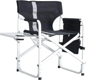 1-Piece Padded Folding Outdoor Chair with Side Table and Storage Pockets,Lightweight Oversized Directors Chair for Indoor, Outdoor Camping, Picnics and Fishing,Black/Grey