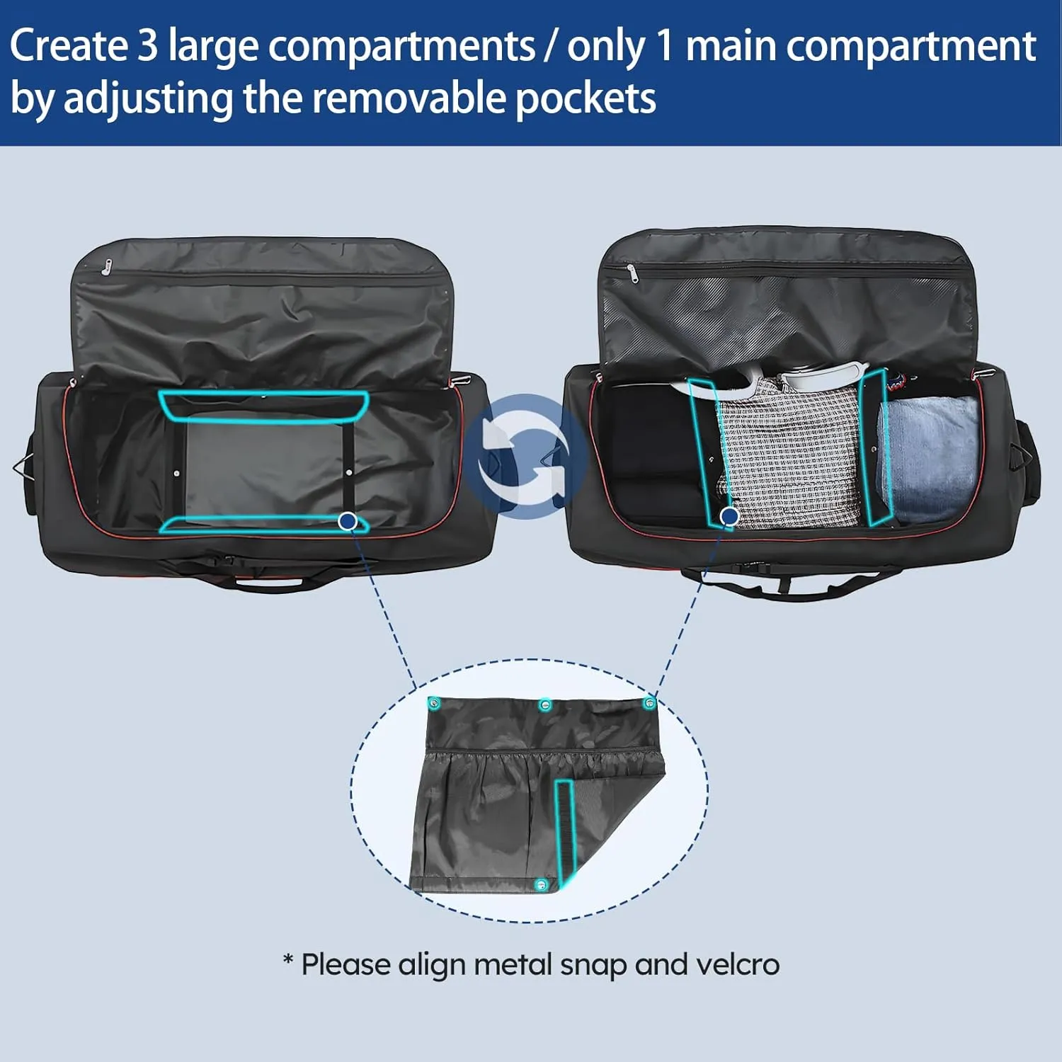 110L Expandable to 140L 32” Foldable Oxford Soft-Sided Rolling Duffle Bag with 2 Heavy-Duty Wheels,3 Large Compartments,Adjustable Shoulder Strap and Attached Organizer Pouch,Black Orange