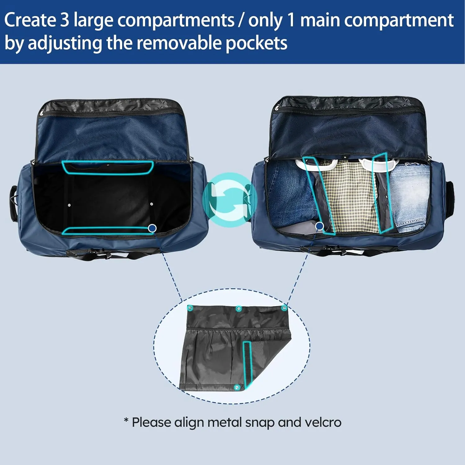 110L Expandable to 140L 32” Foldable Oxford Soft-Sided Rolling Duffle Bag with 2 Heavy-Duty Wheels,3 Large Compartments,Adjustable Shoulder Strap and Attached Organizer Pouch,Navy Blue