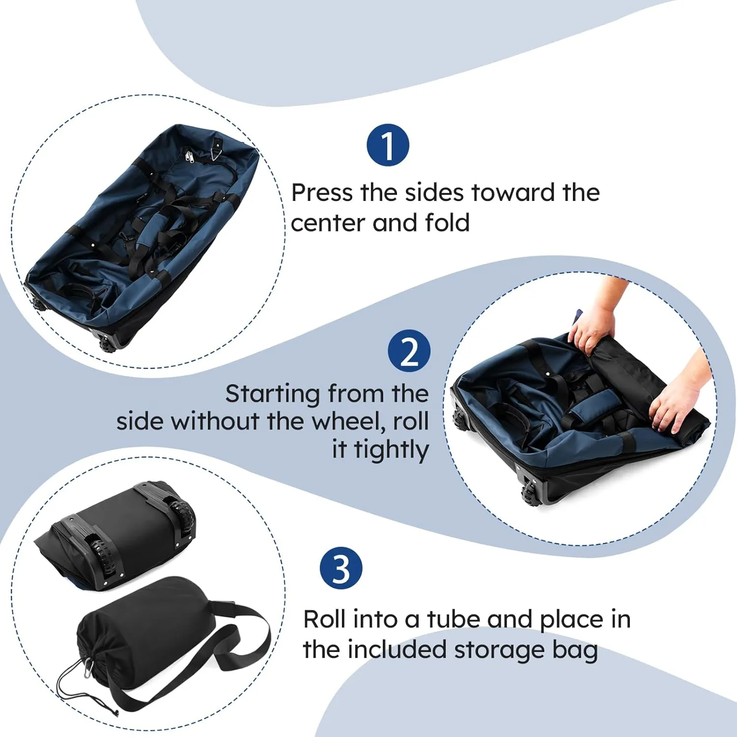110L Expandable to 140L 32” Foldable Oxford Soft-Sided Rolling Duffle Bag with 2 Heavy-Duty Wheels,3 Large Compartments,Adjustable Shoulder Strap and Attached Organizer Pouch,Navy Blue