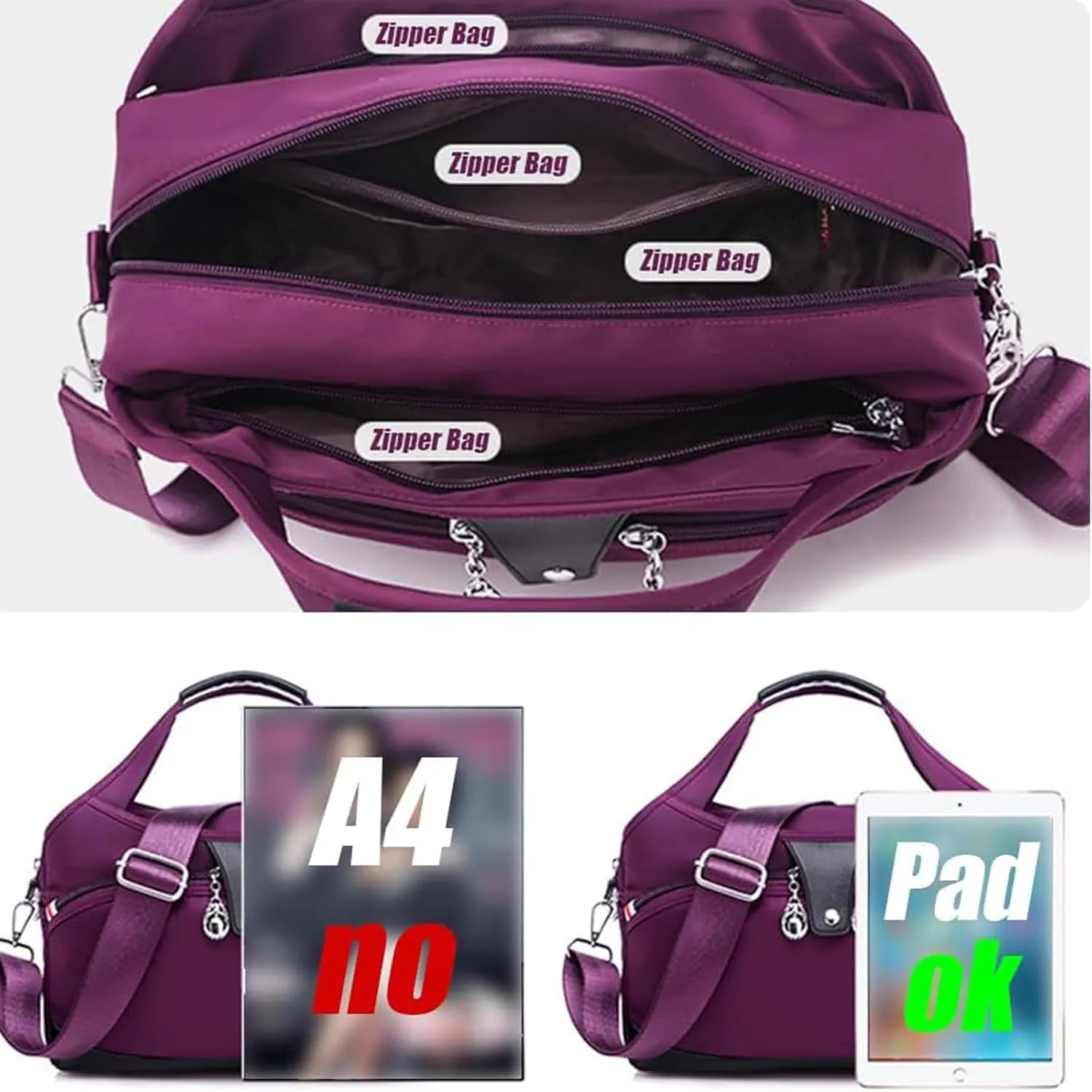 2025 New Blaciokamith Soft Side Lightweight Underseat Tote Bag, Multi-Pocket Fashion Waterproof Anti-Theft Handbag Crossbody