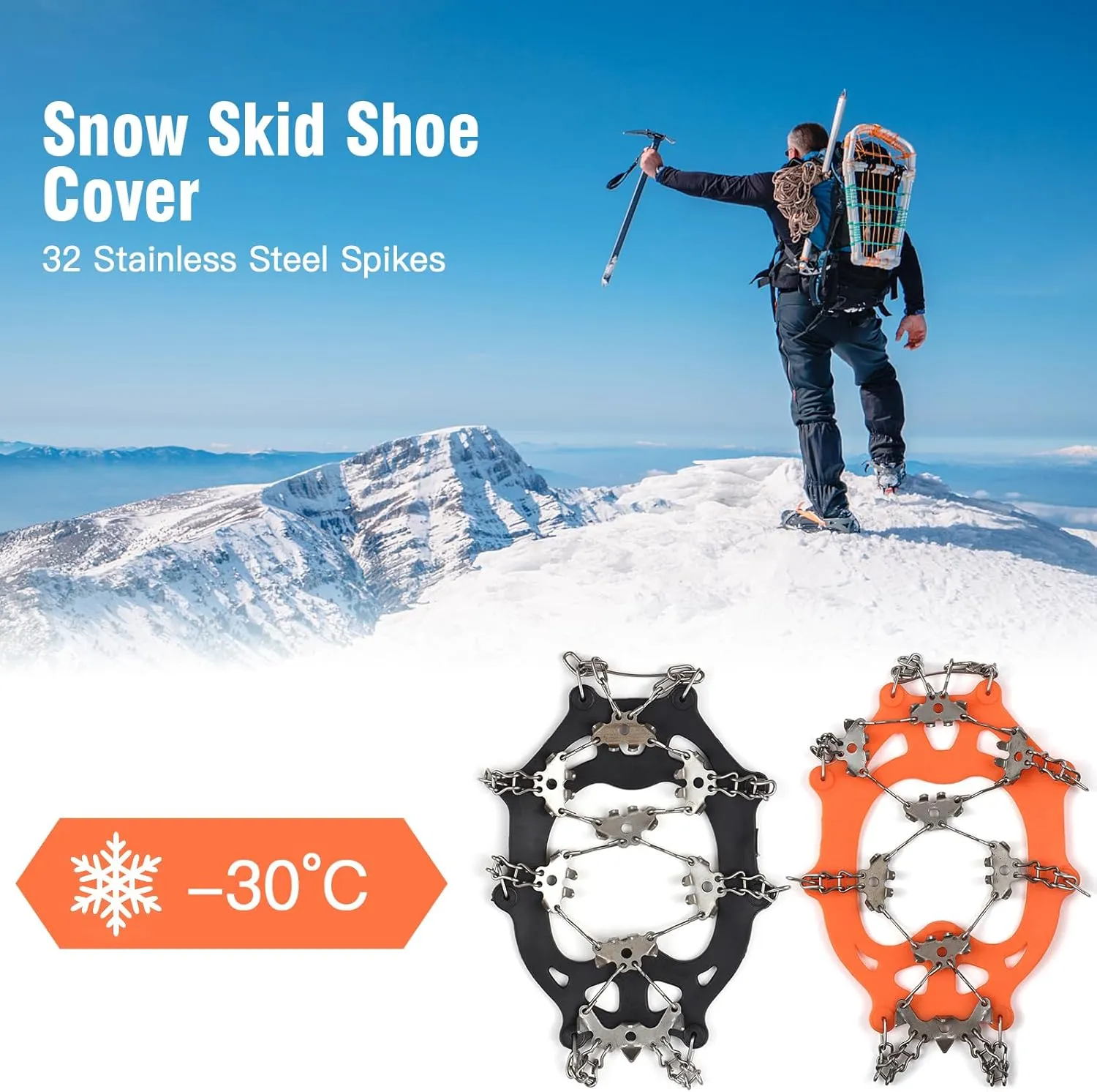 32-Tooth Stainless Steel Anti-Slip Shoe Cover Snow Anti-Slip Device Anti-Slip Chain