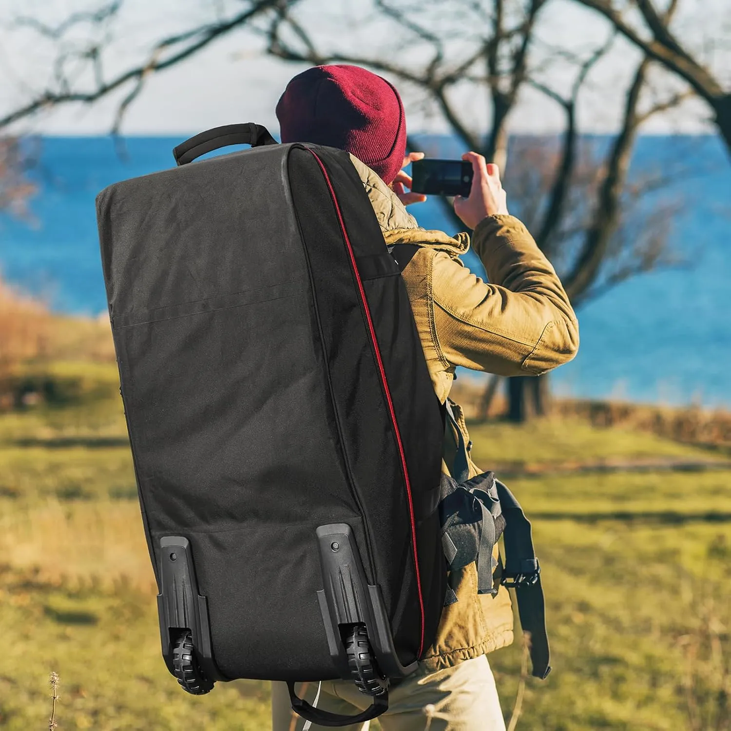 32" Soft-Sided Foldable Wheeled Duffle Bag, 110L Expandable 140L Rolling Travel Bag with Matching Storage Pouch, Updated Brown