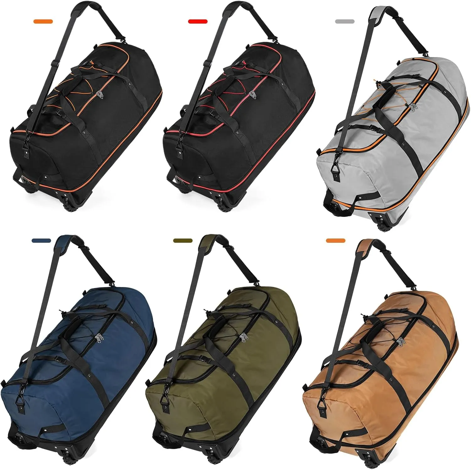 32" Soft-Sided Foldable Wheeled Duffle Bag, 110L Expandable 140L Rolling Travel Bag with Matching Storage Pouch, Updated Brown