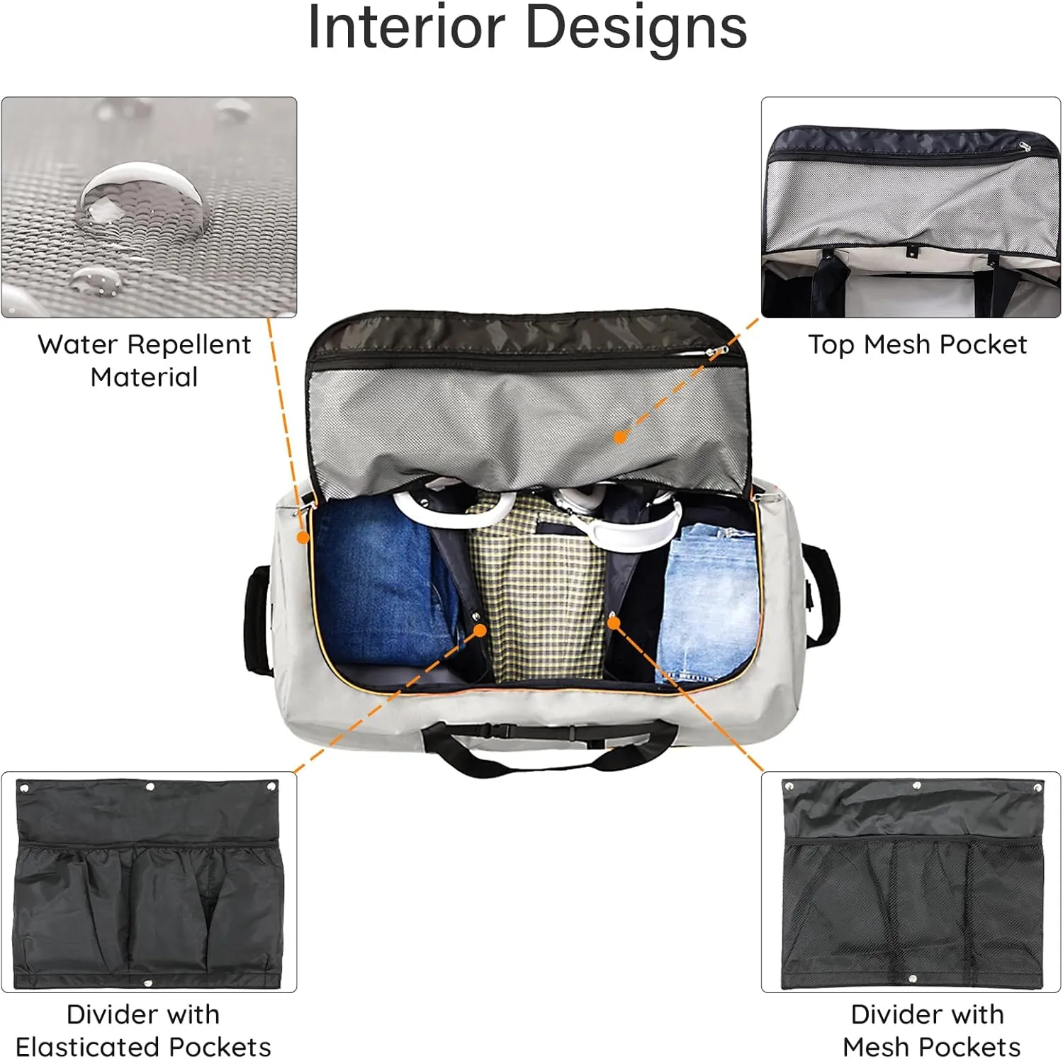 32" Soft-Sided Foldable Wheeled Duffle Bag, 110L Expandable 140L Rolling Travel Bag with Matching Storage Pouch, Updated Gray