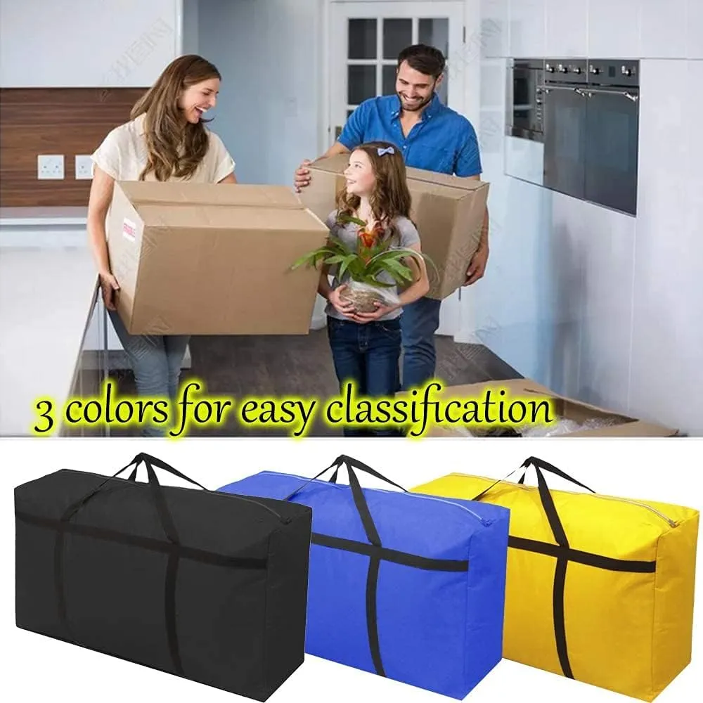 3pcs Extra Large 47.6 gal Heavy duty Storage Bags with Strong Handle, Travel Duffel Clothes Bags for Moving, Travelling, Camping, Festival Decorations Storage, Blue Black Yellow