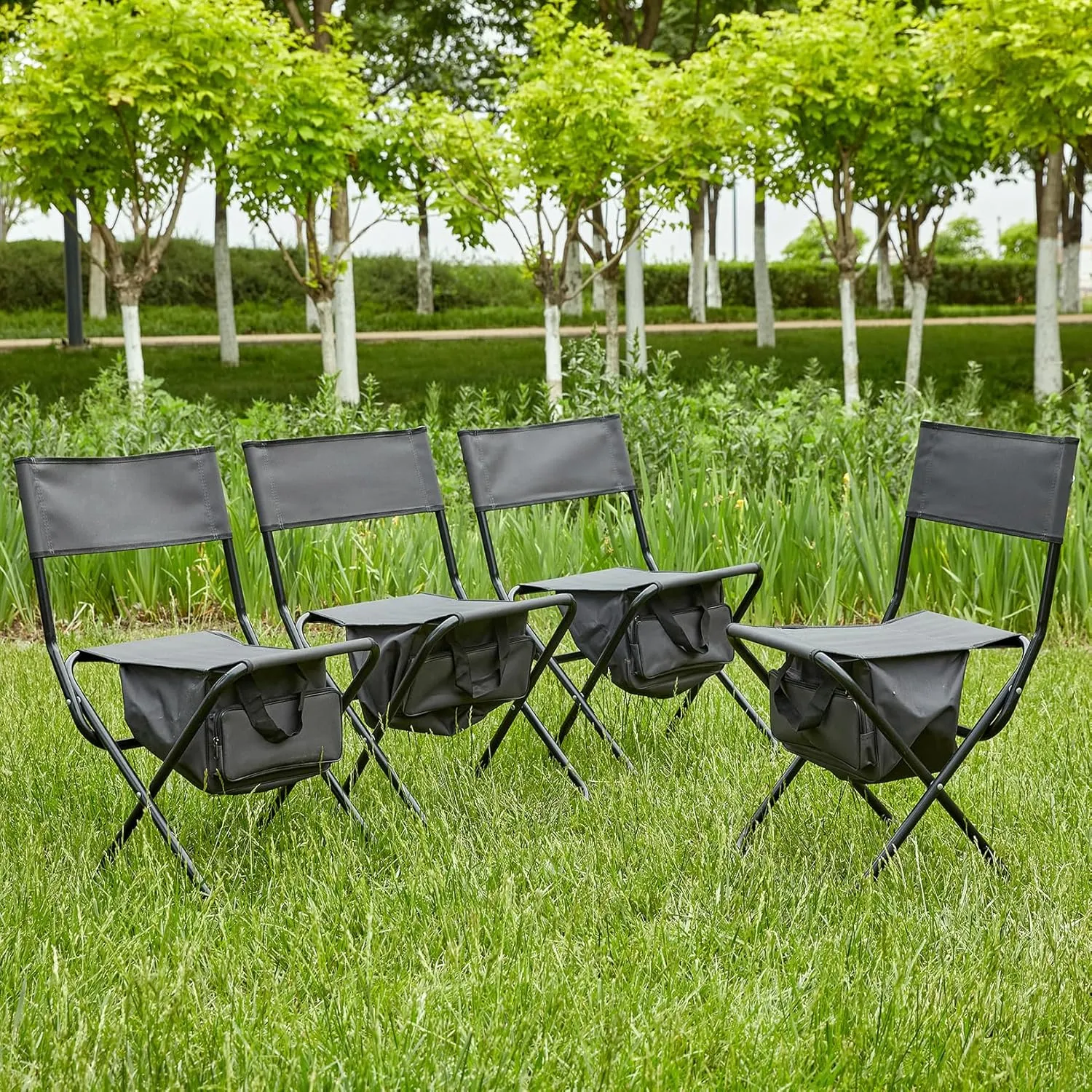 4 Pack Camping Chair, Padded Folding Outdoor Chair with Storage Bag, Lightweight Directors Chair Portable Fishing Chair for Picnics, BBQ, Beach, Backyard, Party, Patio, Lawn, Grey