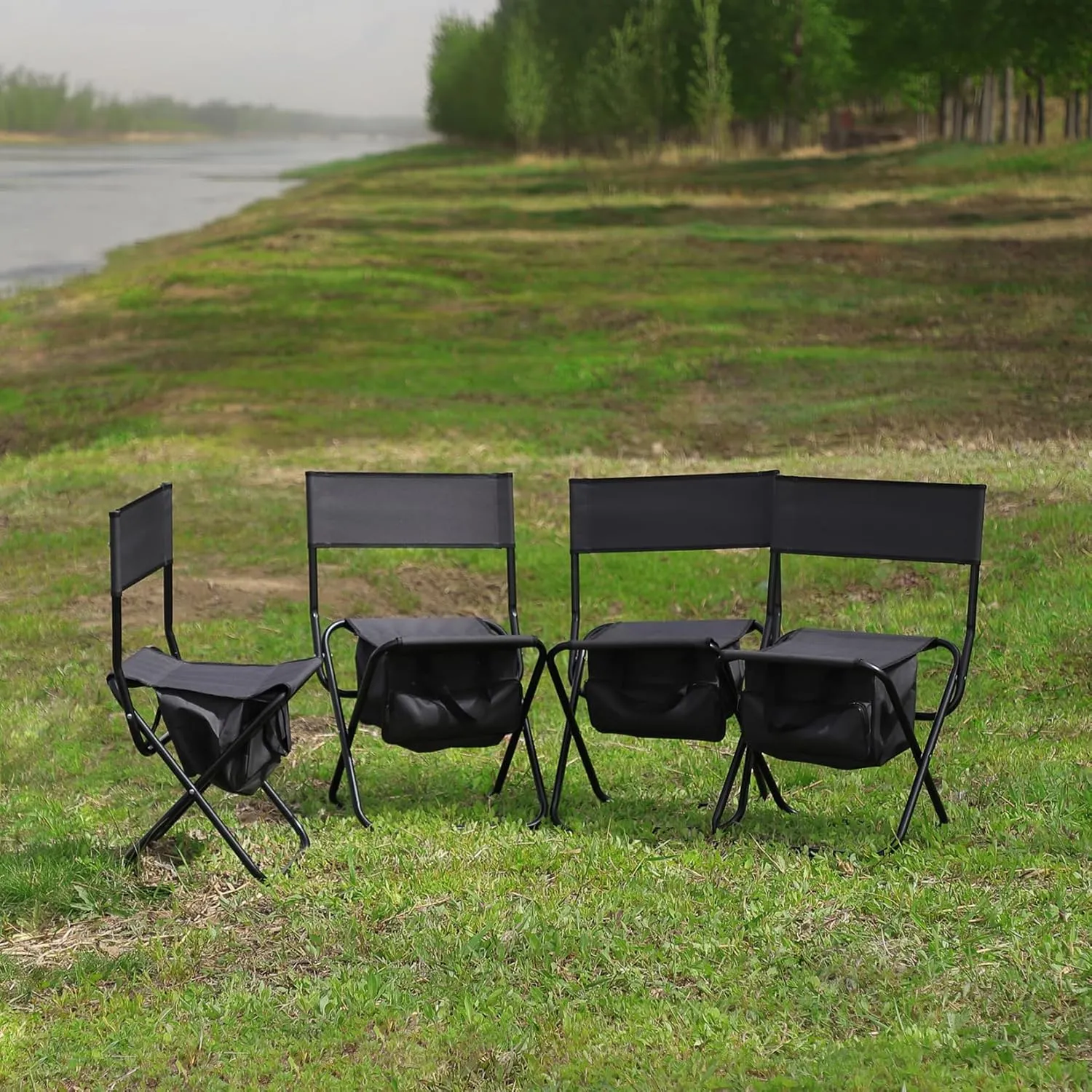 4 Pack Camping Chair, Padded Folding Outdoor Chair with Storage Bag, Lightweight Directors Chair Portable Fishing Chair for Picnics, BBQ, Beach, Backyard, Party, Patio, Lawn, Grey
