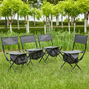 4 Pack Camping Chair, Padded Folding Outdoor Chair with Storage Bag, Lightweight Directors Chair Portable Fishing Chair for Picnics, BBQ, Beach, Backyard, Party, Patio, Lawn, Grey
