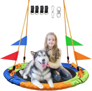40 Inch Tree Swing for Kids Outdoor，Spider Web Tree Swing,850Lb Weight Capacity，900D Oxford Waterproof with Handles, with 71" Detachable Nylon Rope Swivel，for Backyard, Playground (40Inch-3Colors)