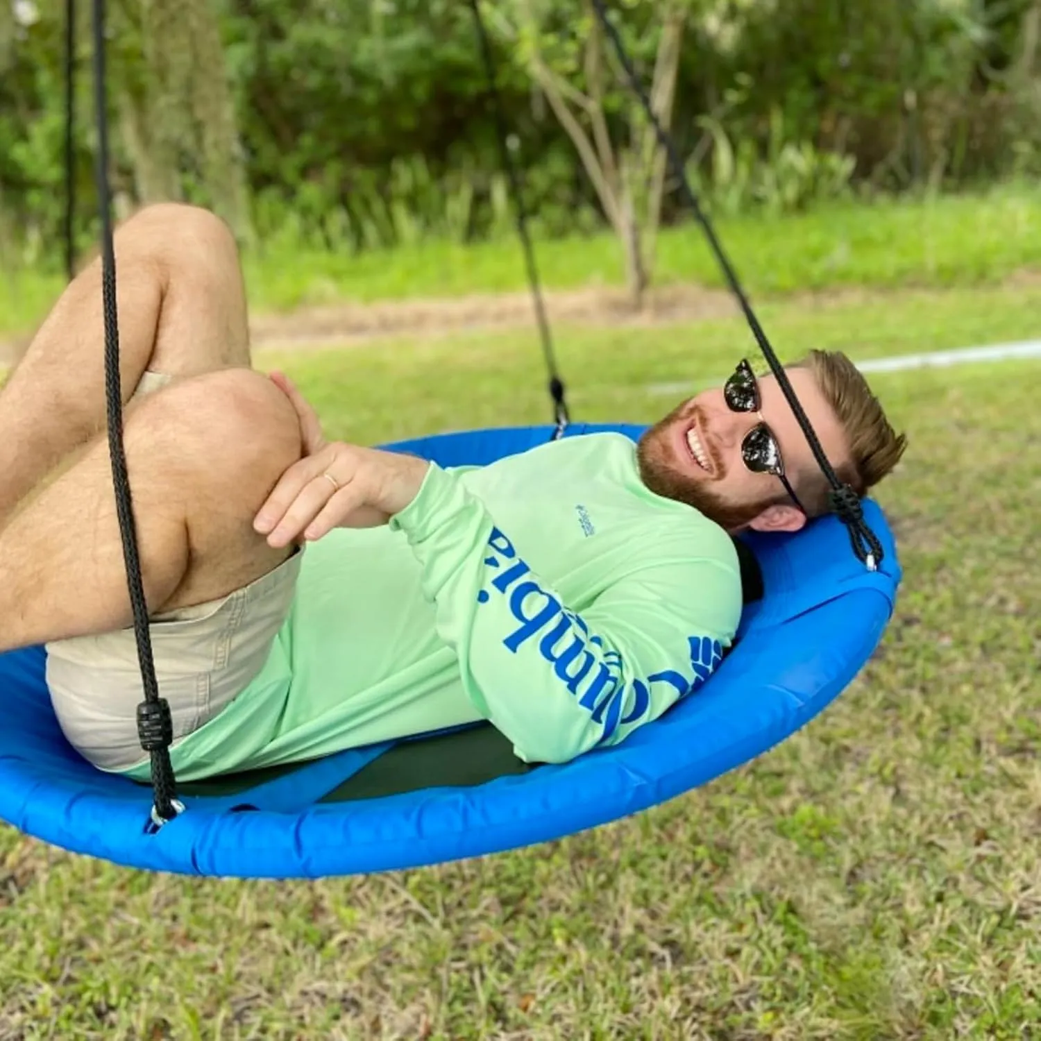 40 Inch Tree Swing, Saucer Swing for Kids Outdoor, Round Swings with Hanging Straps, Adjustable Rope Easy to Assembly (Blue)