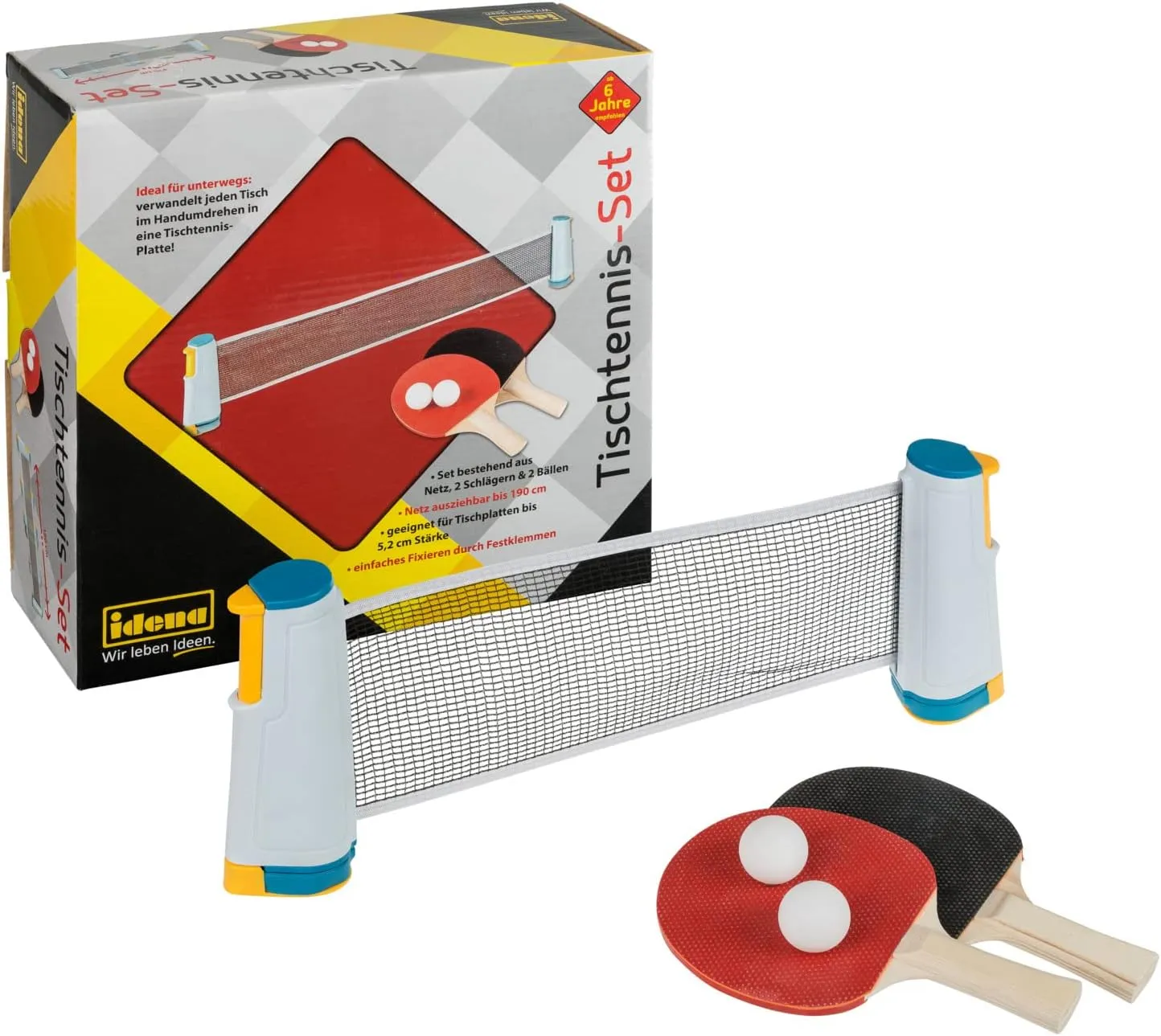 40204 Table Tennis Set with net, Two trowels and Two Balls, for Easy mounting on Table Tops, Perfect for on The go, on Holiday or in The Garden.