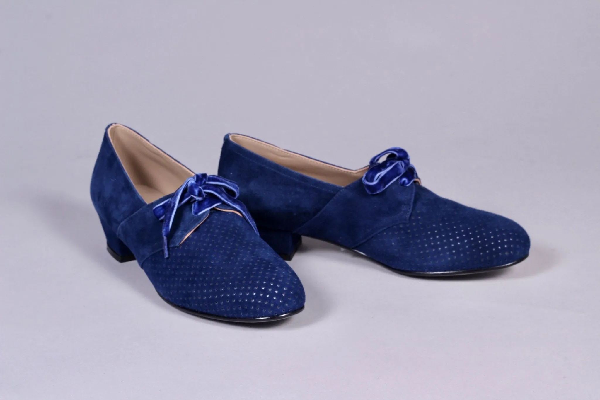 40s Derby shoes in suede - Low heel - Navy Blue - Esther