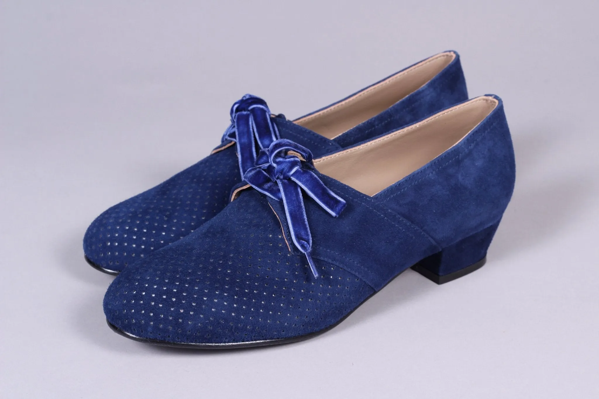 40s Derby shoes in suede - Low heel - Navy Blue - Esther