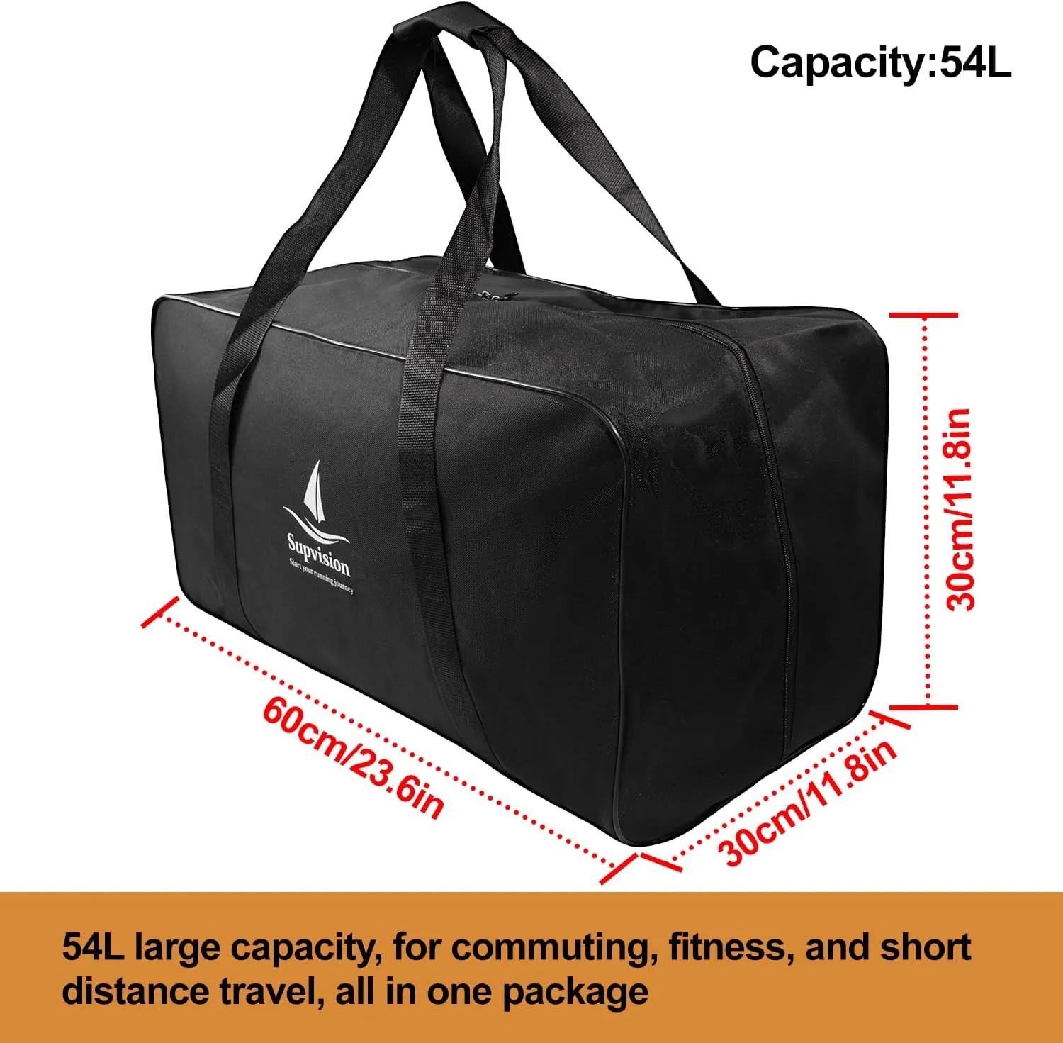 54L 14.2Gallons Foldable Duffle Cloth Bag Travel DuffelTote Bags Durable Luggage GymBag with Zippers and Handles for Camping and Traveling 23.6x11.8x11.8in