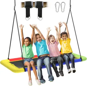 60'' Rectangle Platform Tree Swing for Kids and Adults, Giant Flying Swing with Adjustable Hanging Strap, Waterproof Textilene Fabric Tear & UV Resistant, Swings Set for Backyard Garden