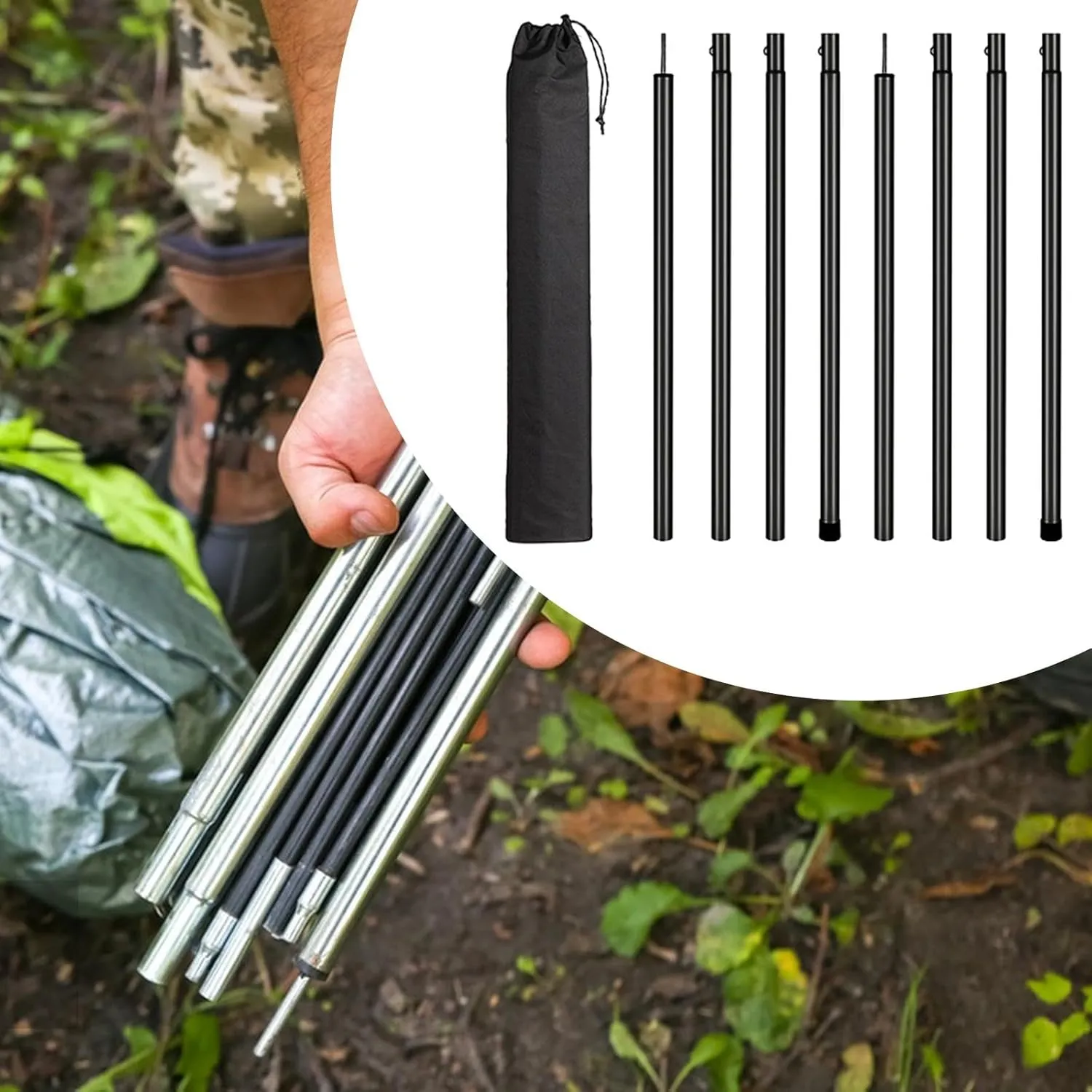 8X Tent Poles for Tarp Iron Easy Installation High Performance Awning Poles Lightweight for Outdoor Hiking Shade