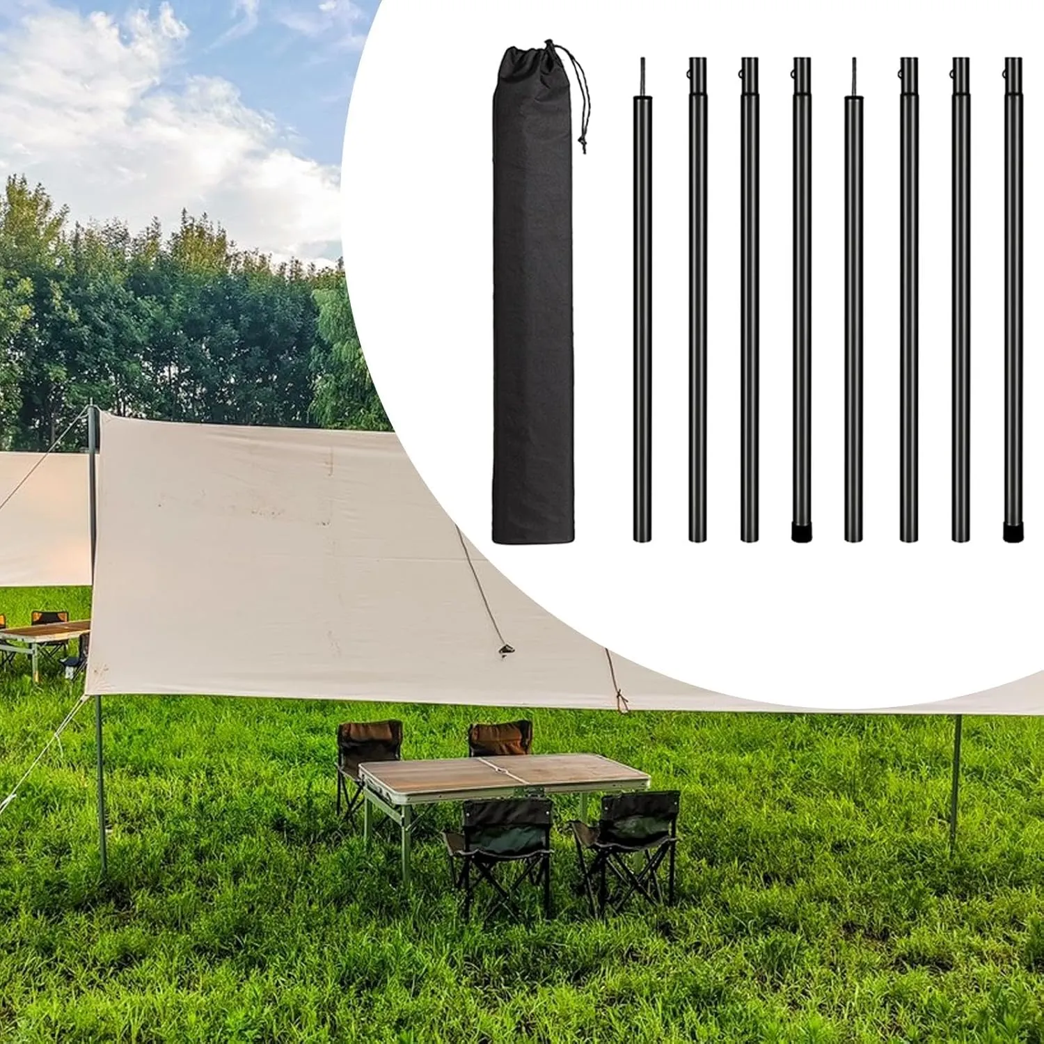 8X Tent Poles for Tarp Iron Easy Installation High Performance Awning Poles Lightweight for Outdoor Hiking Shade