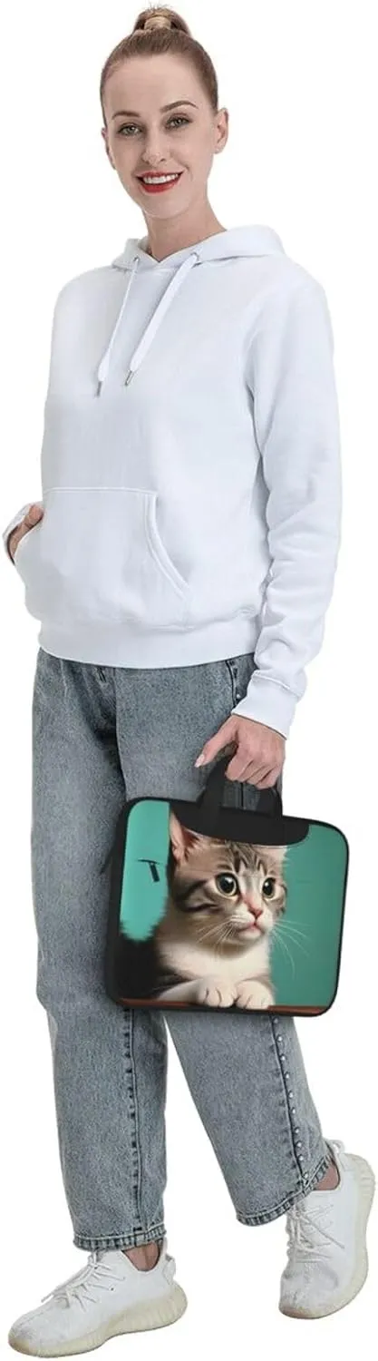 A curious cat pattern Ultra-thin portable shoulder laptop bag Stylish and Protective Shockproof soft lining