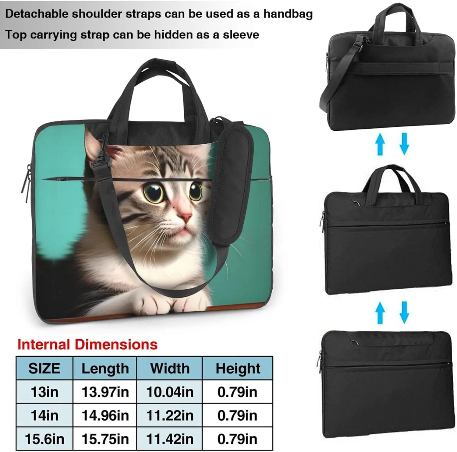 A curious cat pattern Ultra-thin portable shoulder laptop bag Stylish and Protective Shockproof soft lining