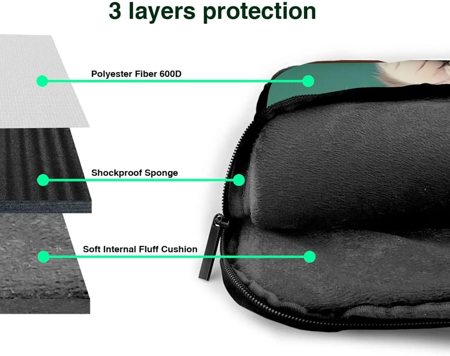 A curious cat pattern Ultra-thin portable shoulder laptop bag Stylish and Protective Shockproof soft lining