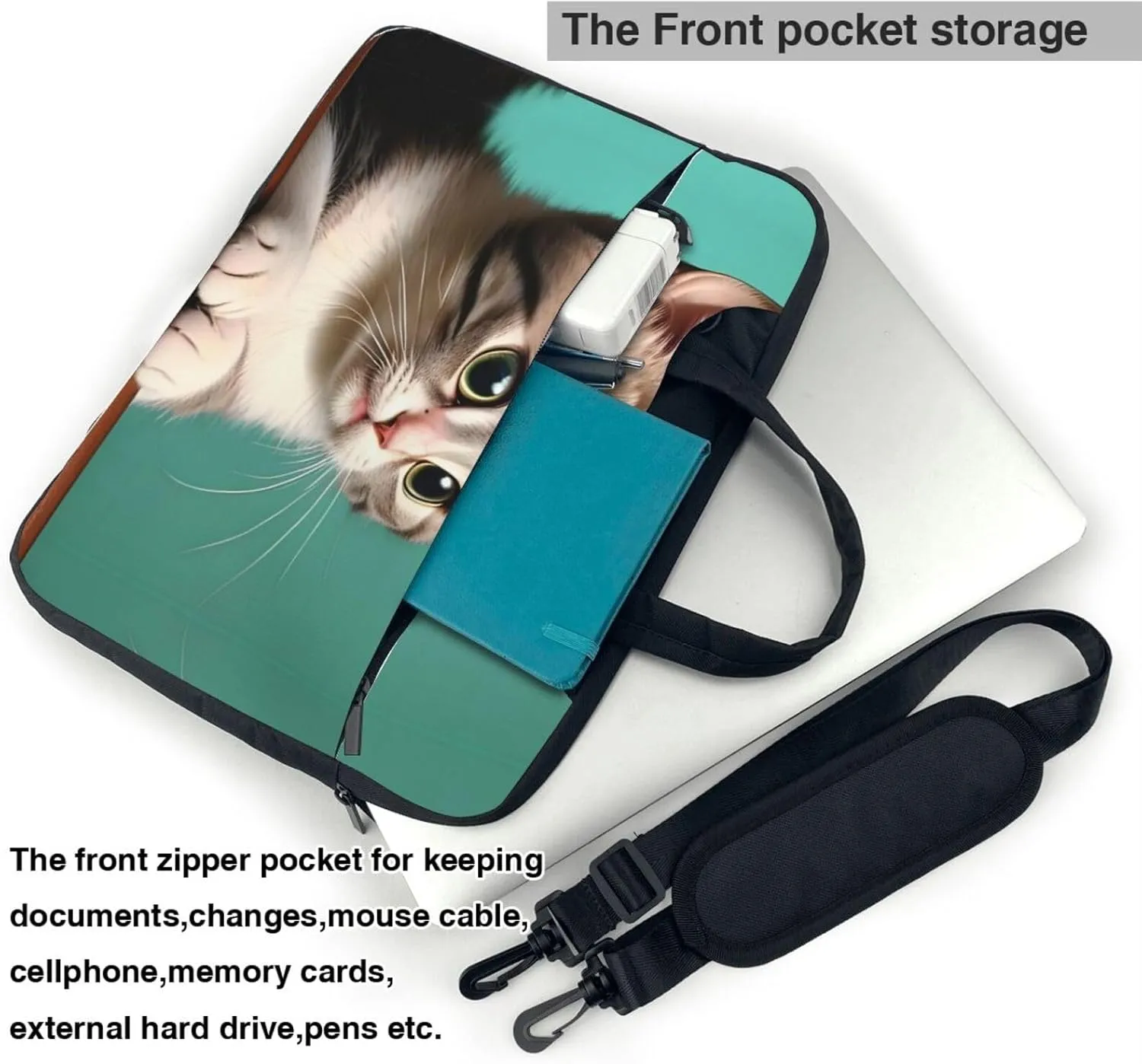 A curious cat pattern Ultra-thin portable shoulder laptop bag Stylish and Protective Shockproof soft lining