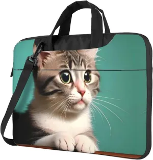A curious cat pattern Ultra-thin portable shoulder laptop bag Stylish and Protective Shockproof soft lining