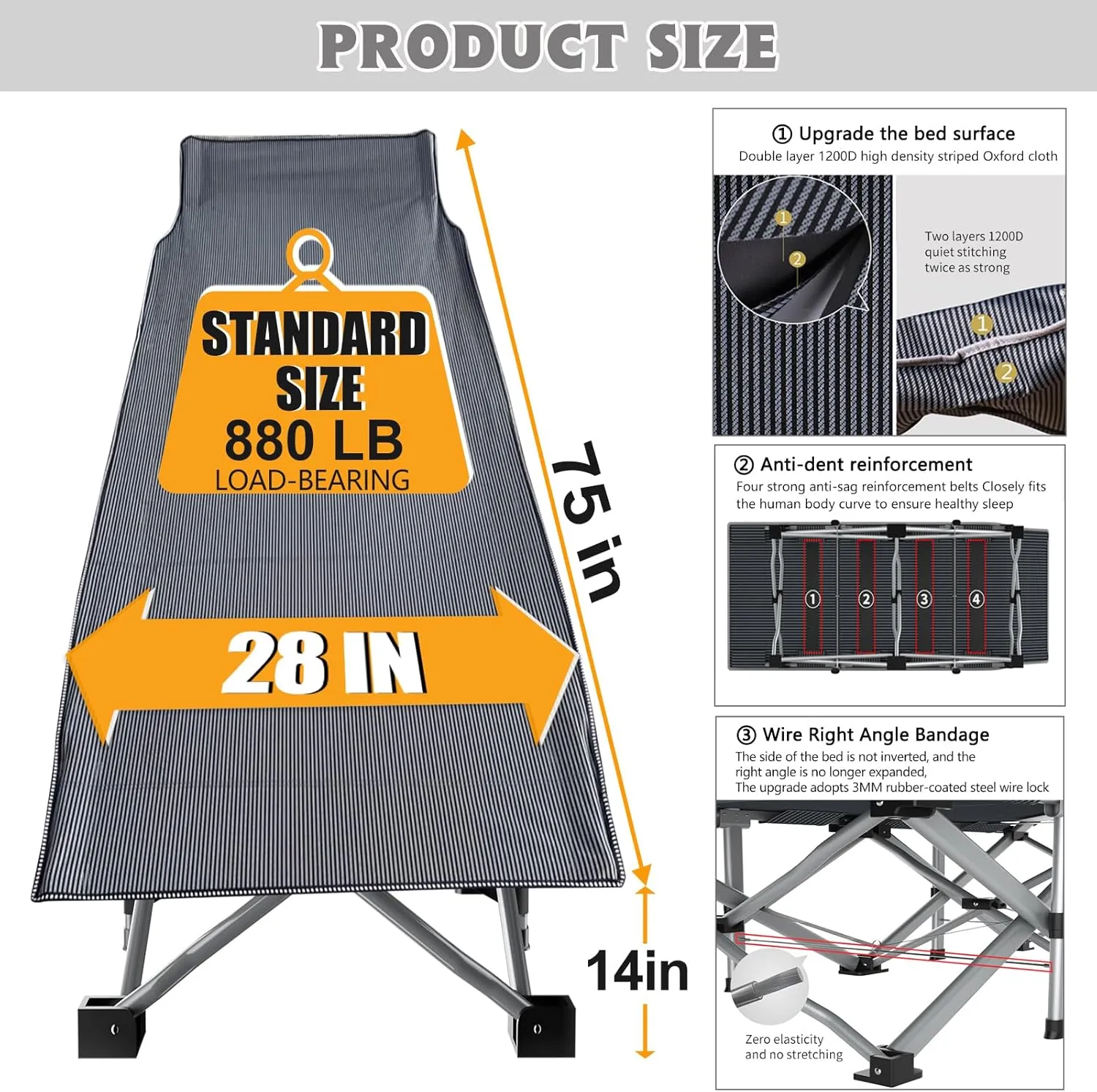 ABORON 2 Pack Folding Camping Cot W/Mat for Adults, Heavy Duty Outdoor Bed with Carry Bag,1200 D Layer Oxford Travel Camp Cots