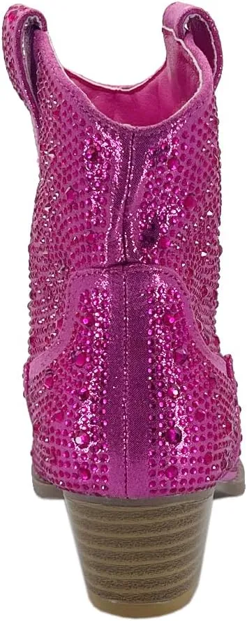 ABSOLEX Girl's Rhinestone Block Chunky Heel Ankle Bootie