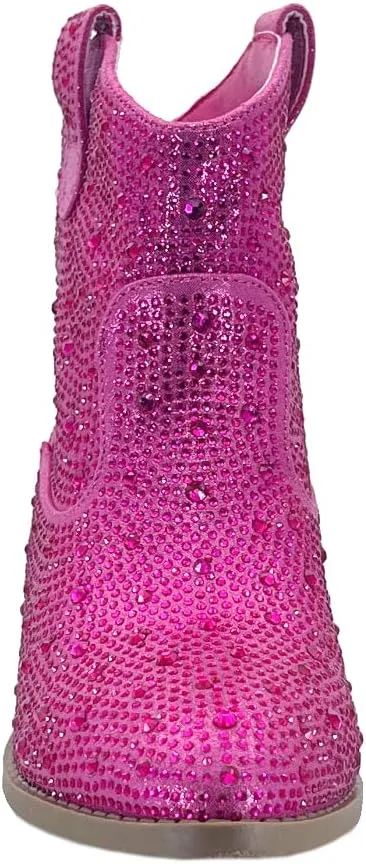 ABSOLEX Girl's Rhinestone Block Chunky Heel Ankle Bootie