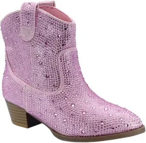 ABSOLEX Girl's Rhinestone Block Chunky Heel Ankle Bootie
