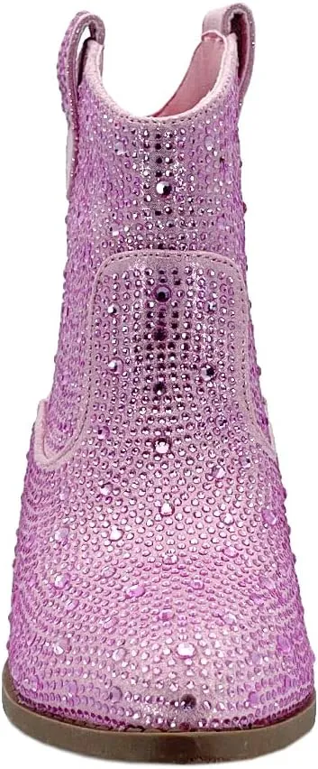ABSOLEX Girl's Rhinestone Block Chunky Heel Ankle Bootie