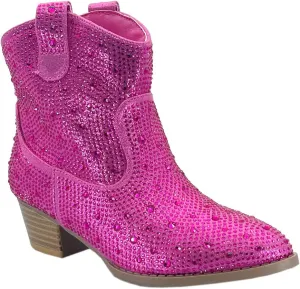 ABSOLEX Girl's Rhinestone Block Chunky Heel Ankle Bootie