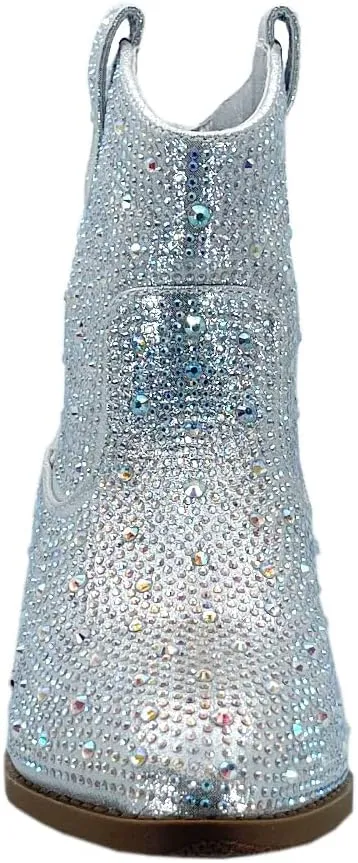 ABSOLEX Girl's Rhinestone Block Chunky Heel Ankle Bootie