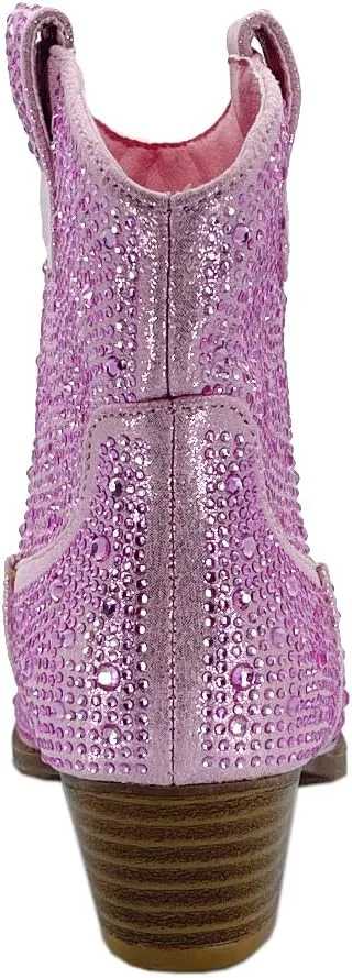 ABSOLEX Girl's Rhinestone Block Chunky Heel Ankle Bootie