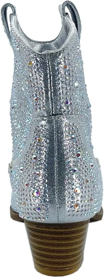 ABSOLEX Girl's Rhinestone Block Chunky Heel Ankle Bootie
