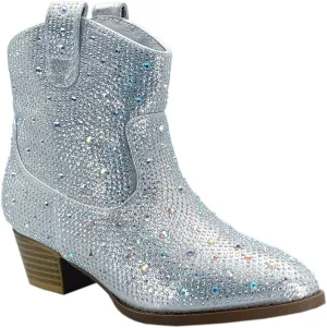 ABSOLEX Girl's Rhinestone Block Chunky Heel Ankle Bootie