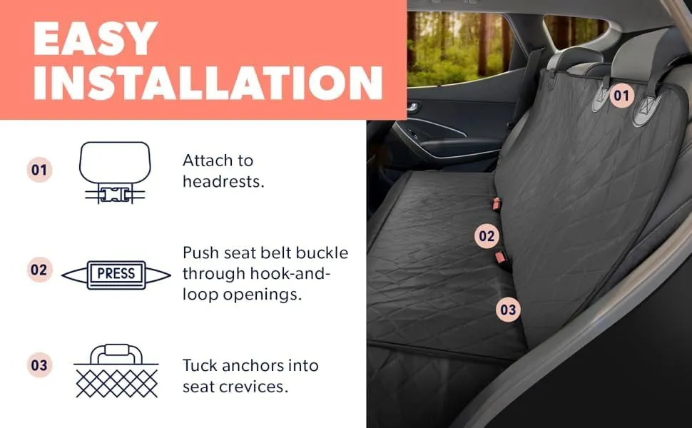 Active Pets Dog Car Seat Cover for Back Seat, Waterproof Pet Hammock Protector, Durable Nonslip Seat Protection SUV Truck, Standard 53"x56", Black