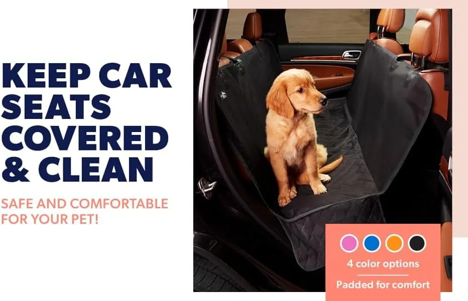 Active Pets Dog Car Seat Cover for Back Seat, Waterproof Pet Hammock Protector, Durable Nonslip Seat Protection SUV Truck, Standard 53"x56", Black