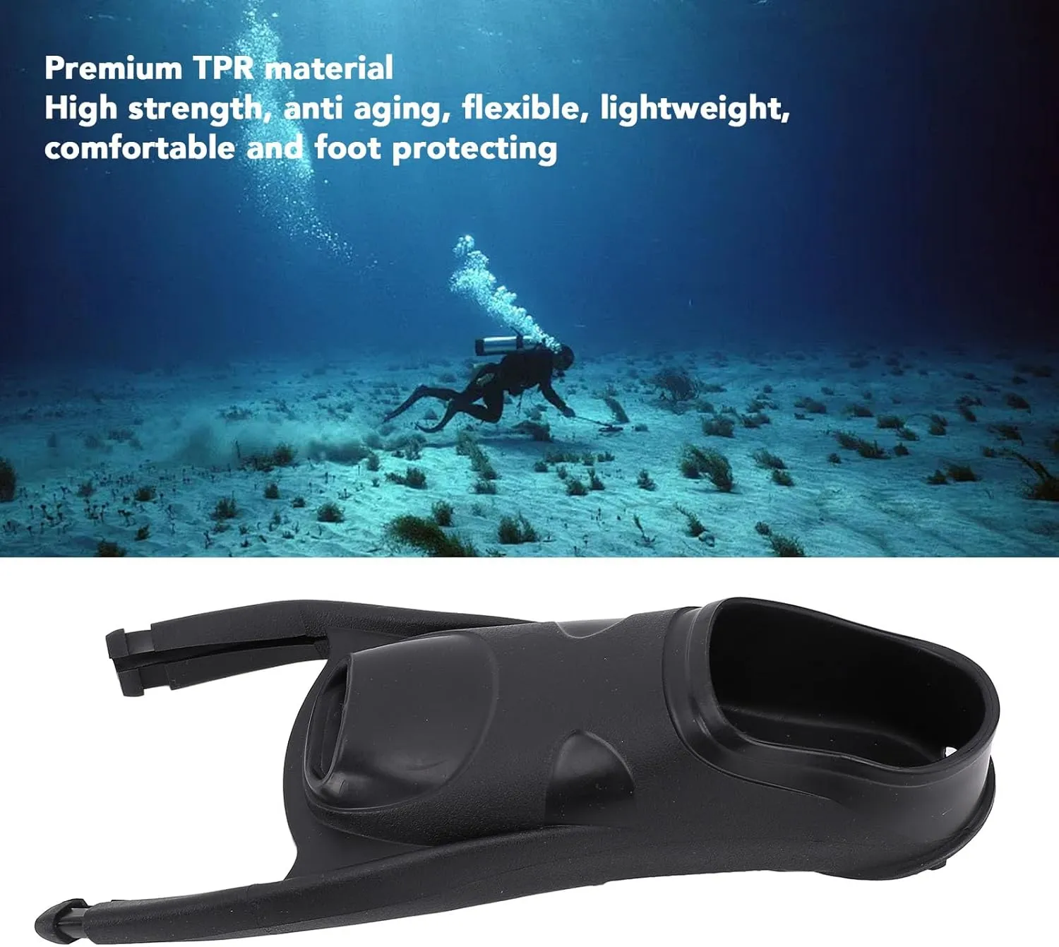 Adult Open Heel Scubaing Diving Fins, Freediving Fin Foot Pocket TPR Longblade Long Wing Diving Fin Foot Pocket for Swimming Equipment Black, Divers Knives and Shears